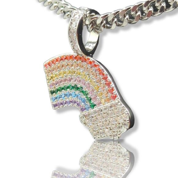 18" x 5mm Cuban Chain - 14 White Gold Finish Rainbow Cloud. - Picture 2 of 10